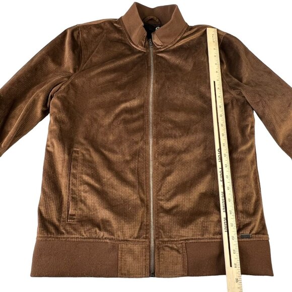G by Guess Mens Tracksuit Jacket Size Medium Brown‎ Velour Full Zip Pockets - Picture 7 of 9